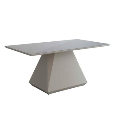 Imagem de Mesa De Jantar Retangular 8 Cadeiras 210x110cm Lia Tampo Vidro 4mm Off White CCS