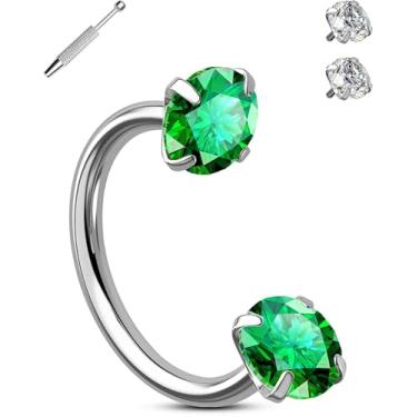 Imagem de OUFER Brincos de nariz de ferradura de 18 G, aço cirúrgico 316L, zircônia cúbica dupla, anéis de nariz roscados internamente para mulheres, piercing de orelha de hélice de sobrancelha labial, 20G 8MM