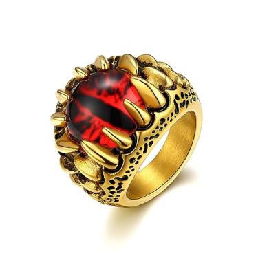 Imagem de Anel masculino com olhos do diabo do inferno dentes motociclista banhado a ouro 14 k/prata/preto vintage punk rock vermelho joia tamanho 7-14, 07, Aço inoxidável, Sem pedra preciosa