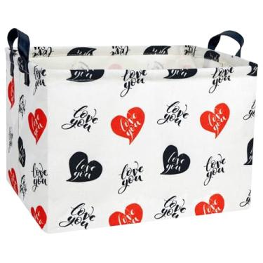 Imagem de MYFLOCY Grande Cesta De Dia Dos Namorados Em Forma De Coração, Caixa De Armazenamento Para Presentes, Organizador De Brinquedos Dobrável, Decoração De Quarto (Vermelho, Preto, Te Amo)