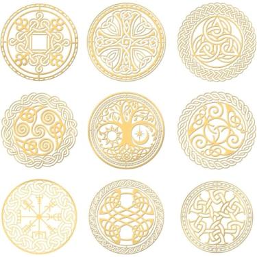 Imagem de 9 adesivos com símbolo celta de 4,6 x 4,6 cm, adesivos de nó cruzado, adesivos autoadesivos de metal dourado em espiral tripla para álbuns de recortes, artesanato, decoração de telefone