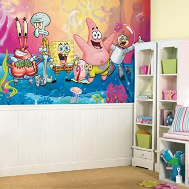 Imagem de RoomMates JL1411M Bob Esponja Calça Quadrada Spray e Cole Mural de Parede Removível - 3,2 m x 1,8 m