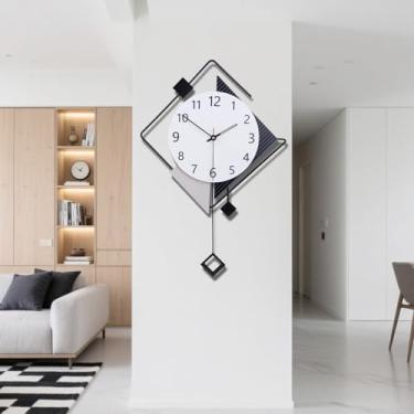 Imagem de iMotion COSLIFE Relógio de parede grande decorativo diamante metal relógio de parede - Silencioso, fácil de ler, mostrador branco com ponteiros pretos, design de pêndulo para casa (39 x 58 cm)