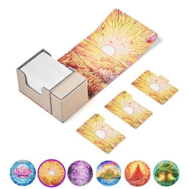 Imagem de Arcane Fortress Card Deck Box For MTG Commander, Fits 100 Double-Sleeved Cards, Premium Leather, TCG Deck Box For Magic EDH, Magnetic Case with 3 Dividers & Dice Storage Box (Golden Plains)
