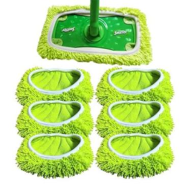 Imagem de Wzxlj.Y Pacote com 6 refis reutilizáveis de esfregão compatível com esfregão Swiffer, panos de limpeza úmidos de microfibra para limpeza de piso, ideal para limpeza doméstica e piso lavável (verde-6