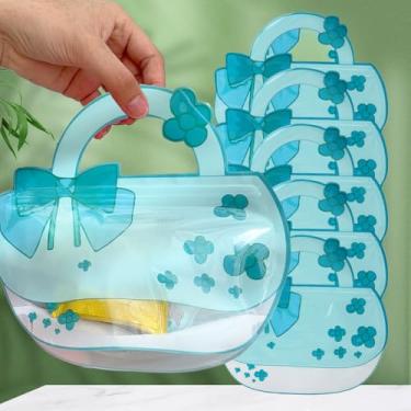 Imagem de 5 peças de saco de embalagem de presente de desenho animado com laço de pérola, plástico selável, fecho de correr, lanche, biscoito, doces, presente de festa, decorações (estilo boa, azul)