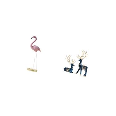Imagem de Fenteer Escultura de Flamingo E Rena em Resina, Arte Moderna, Figuras de Pássaros E Cervos para Decoração de Casa E Jardim, com Suporte de Metal para