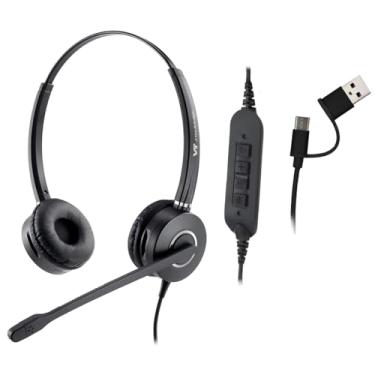 Imagem de VT Fone de ouvido com fio com microfone ENC com cancelamento de ruído, fones de ouvido USB-C/A com controles em linha para computador para chamadas de zoom/equipes, aulas online, atendimento ao