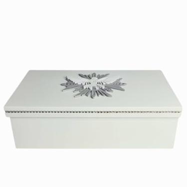 Imagem de Caixa Especial Branca/Prata Fé Cristã Batizado Crisma Pomba Espirito Santo (31x19,5x9)