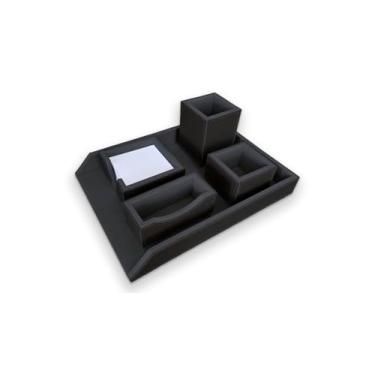 Imagem de Kit Escritório Organizador de Mesa Eco Office em Couro Ecológico - Porta Papel A4, Porta Lápis, Porta Clips, Porta Rascunho e Porta Cartão de Visitas (Preto)