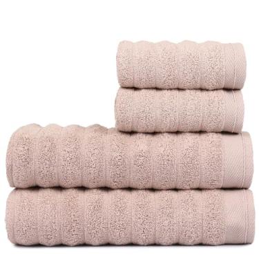 Imagem de Kit 4 Toalhas de Banho e Rosto 100% Algodão Super Macias e Absorventes Toalhas Felpudas de Luxo Premium para Banho e Decoração (Rosê)