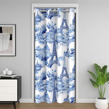 Imagem de jejeloiu Cortina de entrada Torre Eiffel privacidade 86 x 203 cm 1 painel Paris conjunto de capa de edredom capa de porta de dia dos namorados design de viagem tratamentos de janela decoração de