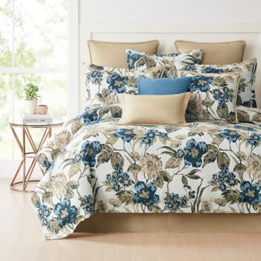 Imagem de Austin Horn Classics Ariana Conjunto de edredom Queen Jacquard de 3 peças – roupa de cama azul/marrom com flange costurada na parte superior de 5 cm, forro de algodão – Inclui edredom e 2 fronhas