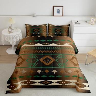 Imagem de Conjunto de edredom tribal asteca ocidental nativo conjunto de cama com 2 fronhas étnicas geométricas crianças queen roupas de cama sudoeste tribal vintage marrom decoração de quarto edredom edredom
