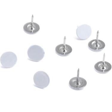Imagem de 100 peças de alfinetes de polegar brancos planos decorativos para casa/escritório para quadro de avisos, quadro de avisos/pregos de mapa, pequenos em tamanho, adesivos e fixadores (arredondado 11 mm