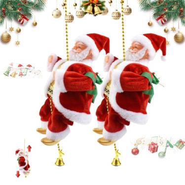 Imagem de Papai Noel de escalada em corda árvore musical elétrica para casa enfeite de bateria 2026 novo Papai Noel suspenso decoração de Natal decoração de natal operado (2 peças)