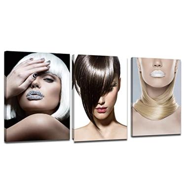 Imagem de Salão de Beleza Salão de Cabeleireiro Arte de Parede Estilo de Cabelo Branco Menina Decoração de Parede Cosmetologia Maquiagem Morena Blone Pintura em Tela Impressão Barbearia Decoração Poster com