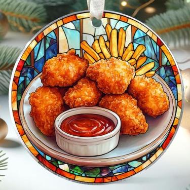 Imagem de UMACVN Enfeite de Natal de pepita de frango - enfeites de pepita de frango para árvore de Natal, enfeites de comida - presentes de nuggets de galinha para amantes de comida - Ornamento acrílico 2025