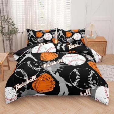 Imagem de Yadangxiawa Jogo de cama com estampa Baeseball para meninos, solteiro, com colcha e fronha (solteiro esportivo)