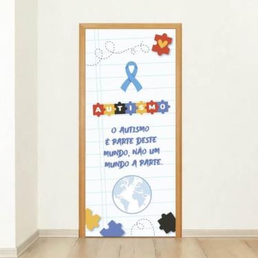 Imagem de Capa Decorativa para Porta Tema Autismo com Frase de Inclusão e Consci
