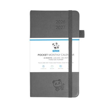 Imagem de Agenda mensal de bolso 2026-2027 da YihurKis - Calendário mensal de bolso de 2 anos (janeiro de 2026 a dezembro de 2027), 4 páginas por mês com páginas de despesas 8,9 cm x 15,2 cm, capa dura de couro