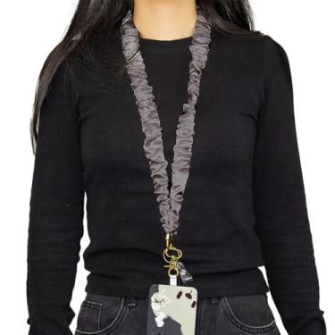 Imagem de 1 corda de pendurar para celular colorida café, gola longa, feita à mão e firme, corrente de telefone de tecido plissado de intestino grande, fivela de metal, corrente decorativa elástica