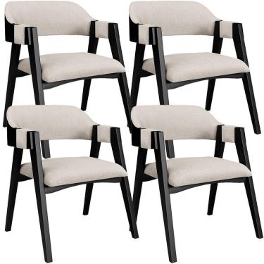 Imagem de Kit 4 Cadeiras Sala De Jantar Estar Living Estofada Suran L02 Preto Linho Cru - Lyam Decor