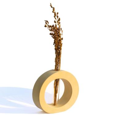 Imagem de Vaso Decorativo Solitário Redondo 16,5cm Artesanal Em Cimento Amarelo