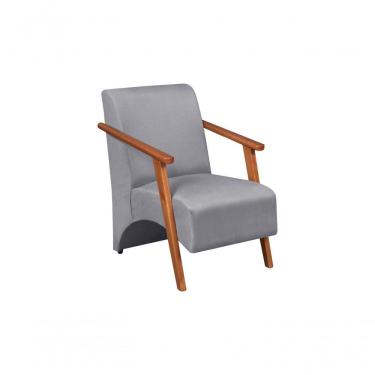 Imagem de Poltrona Venus 1 Lugar Braço Madeira Maciça Tecido Suede Unidecor Cinza