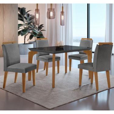 Imagem de Conjunto Mesa Liz 120cm Com Vidro 4 Cadeiras Athenas Mod... Lin. Grafite Grafite Imbuia Serig. Grafi