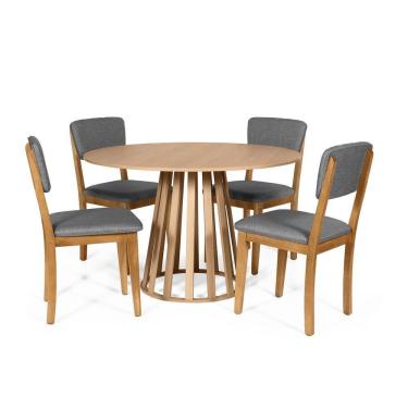 Imagem de Mesa De Jantar Redonda Gabi Jade Com 4 Cadeiras Estofadas Ella Cinza Escuro