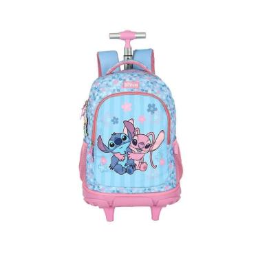 Imagem de Mochila Stitch E Angel Rodas Meninas Escolar Passeio Rosa