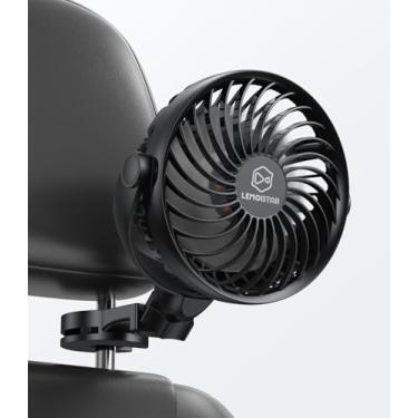 Imagem de LEMOISTAR Ventilador de carro, circulador de carro alimentado por USB com gancho multidirecional, 4 velocidades, ventilador de resfriamento pessoal rotativo de 360° para carro, assento traseiro e