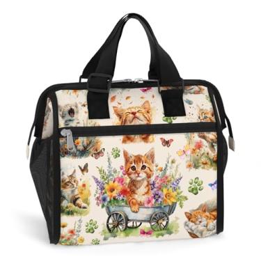 Imagem de 84hoods Lancheira grande para mulheres. Presente para amantes e donos de gatos. Lancheira isolada para trabalho, escritório, viagem, piquenique com alça ajustável. Jardim de flores.