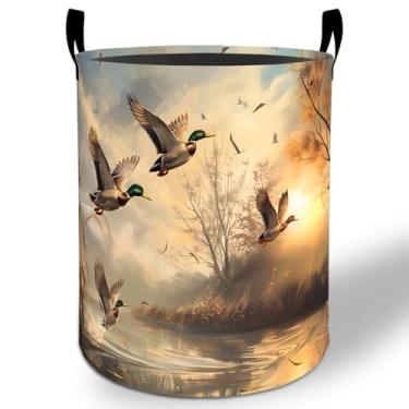 Imagem de Cesto de lavanderia Mallard Duck 50 x 40 cm, balde de armazenamento de roupas Oxford dobrável à prova d'água para quarto, banheiro, quarto, berçário, organizador de brinquedos, presentes para crianças