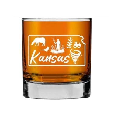 Imagem de Rose88Gift Copo de uísque com contorno do mapa do estado do Kansas - Uísque antiquado para viagem ao estado do Kansas - Presente de decoração de vidro de uísque com tema estadual para homens e