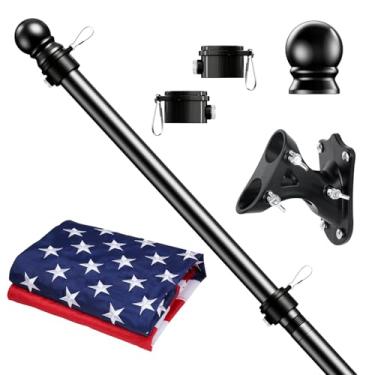 Imagem de ESTTOP Kit de mastro de bandeira de 1,8 m com bandeira americana 7,5 x 12,7 cm, mastro de aço inoxidável à prova de ferrugem com base para suporte de mastro de bandeira de 2,5 cm de diâmetro para fora