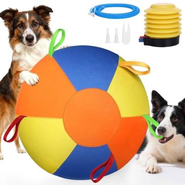 Imagem de AIERSA Bola de pastoreio para cães, bola grande para cães com alças para brincar ao ar livre, bolas de brinquedo de treinamento indestrutíveis para pastor australiano, bolas de brinquedo interativas