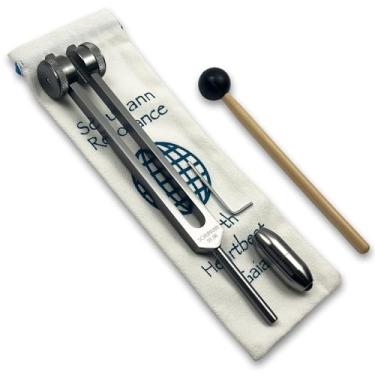 Imagem de Diapasão Schumann de 93,96 Hz com alça extensora de bota de pedra preciosa com hematita - cura de som e harmonização de biocampo - ferramentas de terapia de som, instrumentos de cura de som - bota de