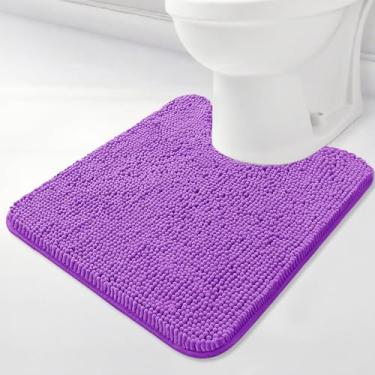 Imagem de BOANKODU Tapetes de banheiro em forma de U, 50,8 cm x 50,8 cm, tapetes de banheiro de chenille super absorventes e PVC forte antiderrapante para banheiro, conjunto de tapetes de banheiro, roxo