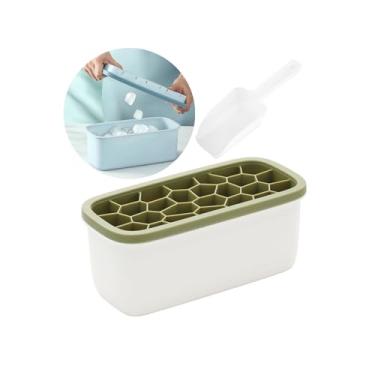 Imagem de Bandeja empilhável para cubos de gelo – Molde de silicone de grau alimentício de 78 cubos com tampa e lixeira, design seguro para freezer, design de fácil liberação para coquetéis, café e chá gelado