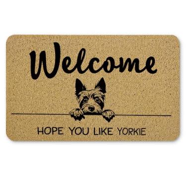 Imagem de Qnhij Tapetes de boas-vindas Yorkshire Terrier para porta da frente, tapete de porta de cachorro, Hope You Like Yorkie, capacho engraçado para varanda externa, entrada interna, tapete de banho para