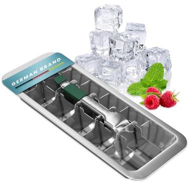 Imagem de Dreiklang - be smart Bandeja de cubo de gelo polida de aço inoxidável para freezer com inserção de alavanca para liberação fácil com aderência confortável com isolamento a frio | Máquina de cubos de