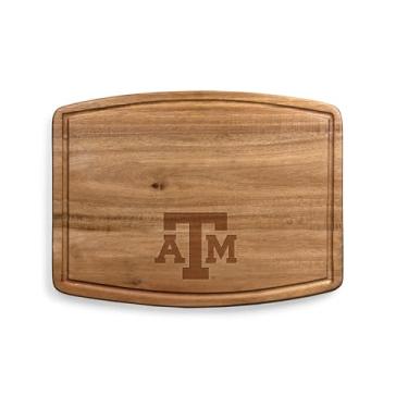 Imagem de PICNIC TIME NCAA Texas A&M Aggies Ovale Tábua de corte de acácia, conjunto de tábua de charcutaria com ranhura de suco para derramamentos, prato de servir de madeira, (madeira de acácia)