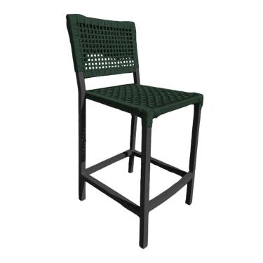 Imagem de Banqueta França Em Corda Náutica E Base Em Alumínio Preta Para área Gourmet Verde Musgo - Cor: Verde