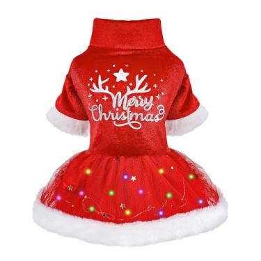Imagem de Yikeyo Vestido de Natal para cães, suéter de Natal com luz de LED para cachorrinhos pequenos, roupas para meninas, roupas para cães, vermelho, M