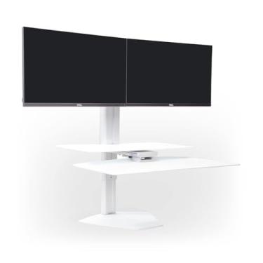 Imagem de Perfect POSTURE Conversor de mesa vertical Sit2Stand Plus com barra transversal de monitor duplo - Estação de trabalho com suporte ajustável de 45,7 cm de altura - prata/branco (modelo Plus)