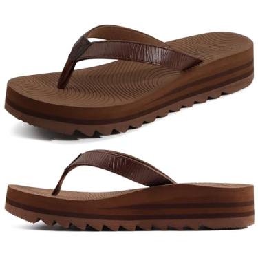Imagem de KuaiLu Chinelo feminino com suporte de arco feminino macio tapete de ioga almofada plataforma sandália elegante feminina leve verão slip on praia chinelos sandálias, marrom EUA 7