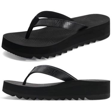Imagem de KuaiLu Chinelo feminino com suporte de arco macio tapete de ioga plataforma plataforma sandália elegante feminina leve verão slip on praia chinelos sandálias, preto EUA 6