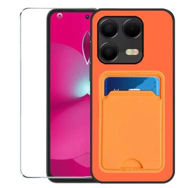 Imagem de Covthch Capa para celular T-Mobile REVVL 8 Pro com protetor de tela, capa carteira T-Mobile REVVL 8 Pro com suporte para cartão, capa protetora fina de borracha de silicone TPU à prova de choque